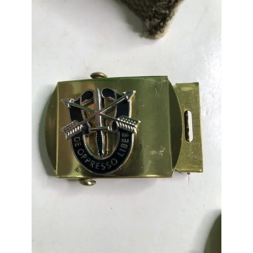 Vintage 38” Web Belt W/ 5 Buckles US Army Special Forces Brass Interchangeable